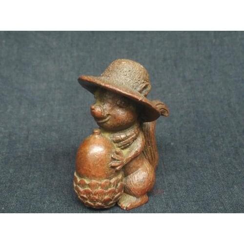 YIZHU CULTUER ART Collection China Old Bronze Carving vivid Squirrel Statue paperweight Decoration Gift