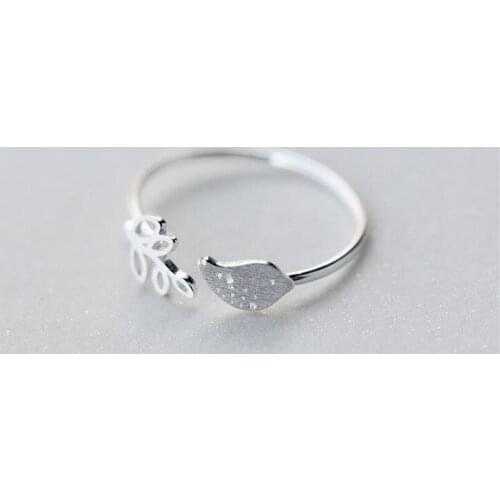 Cute Small Leaf Korean Style Fashion 925 Sterling Silver Jewelry Personality Bird Tree Female Simple Opening Rings SR32