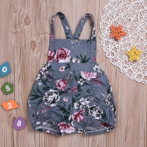 Baby Girls One Piece Outfit Summer Sleeveless Printed Floral Rompers Newborn Baby Straps Conjoined Clothes Toddler Cute Jumpsuit