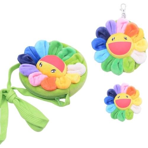 Colorful Rainbow Sunflower Cross-body Cartoon Cute Brooch Plush Bag Smile Face Coin Purse For Children Girls Adult