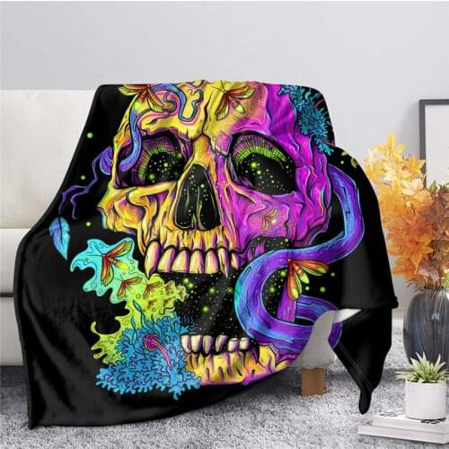 Colorful Gradient Skull Blanket Gothic Calaveras Art Design Home Comfortable Fleece Blankets for Beds Men Women Travel Quilt