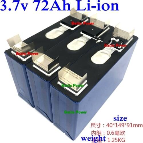 Battis 3.7v 72Ah lithium polymer battery 3.7v 70Ah 80Ah 60Ah 350A discharge battery for DIY 12v 24v 36v electric car power tools