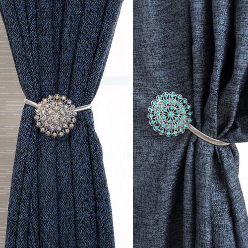 Fashion Shining Rhinestone Magnetic Window Curtain Buckle Tieback Holder for Home Bedroom Living Room Windows Wall Hook Decor