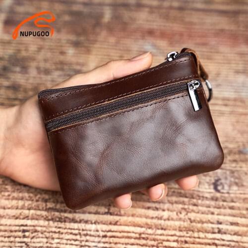 Genuine Leather Mini Coin Purse Small Wallet Men Women Brown Vintage Casual Credit Card Little Bag Zipper Pocket Key Bag NUPUGOO