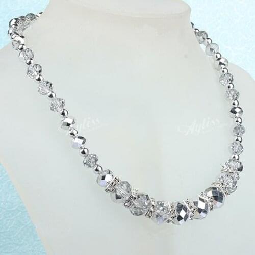 Fashion Handmade Silver Crystal Glass Faceted Beads Necklace With Magnetic Clasp one Piece 19" 206