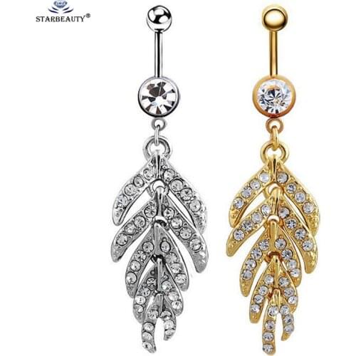 Moving Leaf Bijoux Belly Piercing Ombligo Big Feather Navel Piercing Belly Ring Crystal Belly Button Rings Sexy Women Jewelry