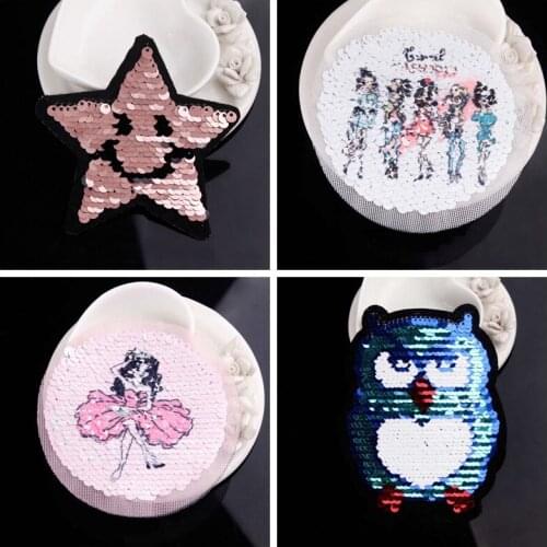 Cartoon patches sewing on patches for clothing Sequin patch reversible change color patch on clothes Stripes Stickers Applique