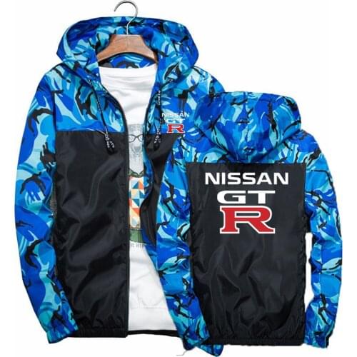 2021 Nissan GTR Spring Autumn Print Mens Clothes Camouflage Tooling Hooded Color Block Jackets Plus Fashion Long Sleeve Coats