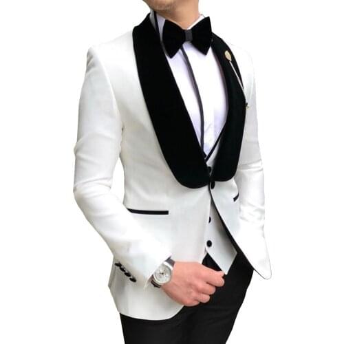 Mens White Suits Slim Fit 3 Pieces Business Jacket Tuxedos Blazer gentleman for Wedding Groom Prom Evening(Blazer+Vest+Pants)