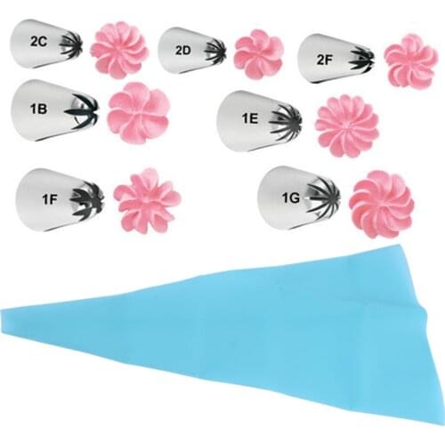 8 Pieces Cake Decorating Tools Set 7 Piece Large Flower Cake Piping Tips 1 Pastry Bag