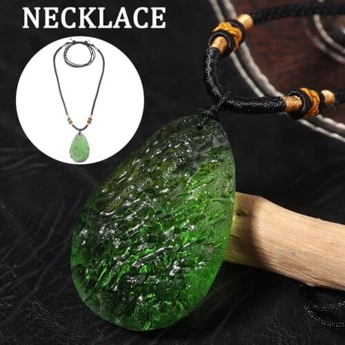 Natural Crystal Green Gem Moldavite Meteorite Impact Glass Necklace Pendant For Home Decor Meditation Necklace Gifts