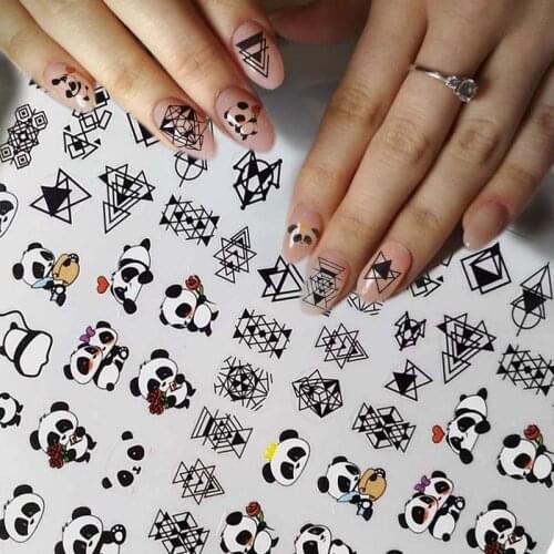 New Design Nail Sticker panda Geometric Water Decals Moon Transfer Slider Manicure Nail Art Tips