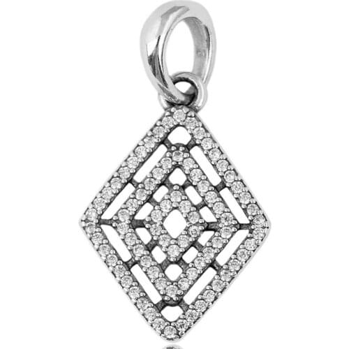 Original Sparkling Geometric Lines With Crystal Necklace Pendant Fit 925 Sterling Silver Bead Charm Bracelet Diy Jewelry