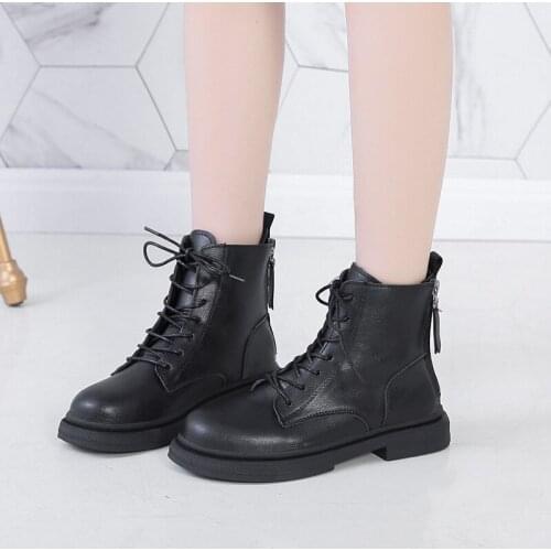 Autumn Winter Lace-Up Heel Zipper Net Red Martin Boots Womens Short Thick Bottom Plus Velvet Trendy Hot Sale 2020