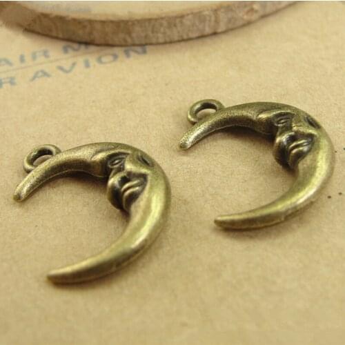 RONGQING 100pcs/lot DIY 15*22MM Moon Pendant Antique Bronze Charm DIY metal charms for jewelry making 2018