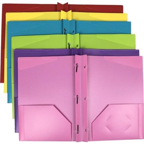 Poly Two-Pocket Folder 6 Per Pack Three-Hole Punch Prong Fasteners, Letter Size Assorted Colors Office School Uses