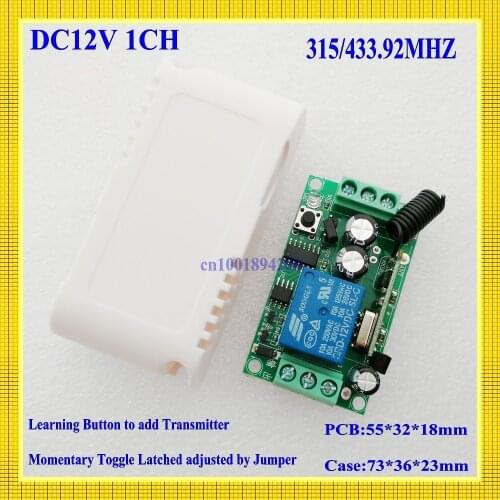DC 12V 1 CH Relay Receiver Wireless Remote Control Switch 315/433.92 RF Radio Frequency RX Learning Momentary Toggle Latched