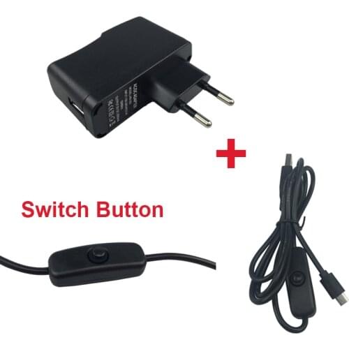 Raspberry Pi Zero 5V 2A Power Supply Adapter + Switch USB Cable Wire for Orange Pi Zero One Raspberry Pi Zero W 1.3