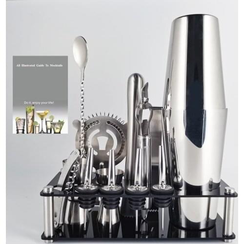 1-14 Pcs/set 600ml 750ml Stainless Steel Cocktail Shaker Mixer Drink Bartender Browser Kit Bars Set Tools With Wine Rack Stand