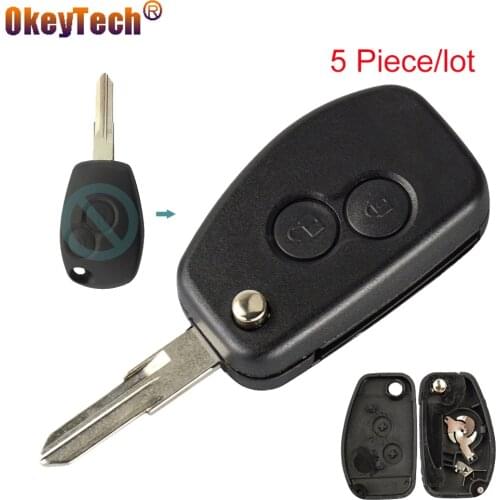 OkeyTech 5 Piece 2 Button Flip Folding Remote Case Car Key Shell For Renault Dacia Duster Modus Logan Espace Clio Twingo Kangoo
