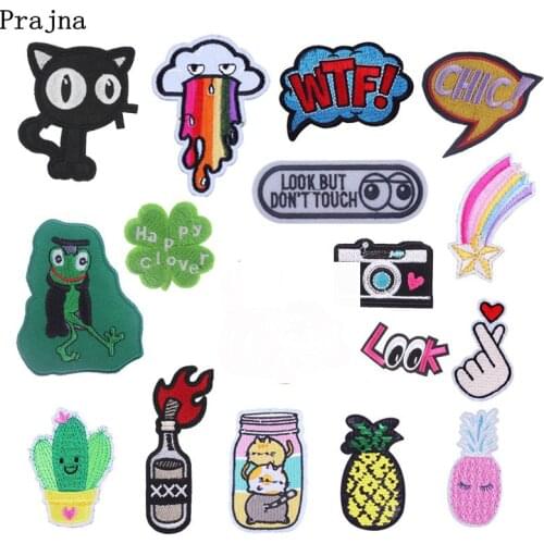 Prajna Unicorn Frog Patches Cartoon Dinosaur Cat Iron On Embroidery Patches For Clothing DIY Chic WTF Stickers For Kids Applique