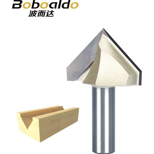 1pcs 1/2 1/4 Shank V Type slotting cutter Professional Router Bits for wood 90 Deg Tungsten Woodworking Carving Tool