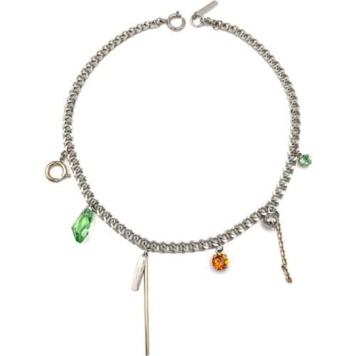 Statement Jewelry Justine clenquet Female Necklace Hip Hop 19 Spring and Summer New Ins Trend Green Crystal Metal Ball For Gifts