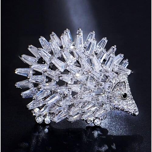 Zlxgirl jewelry luxury brand AAA cubic zircon Hedgehog shape animal brooches bouquet Mens new year hijab scarf pins accessory