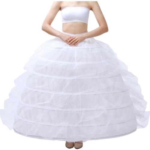 L93F Women 7 Hoops Floor Length A-Line Petticoat Drawstring Waist Long Crinoline Skirt Slips Bridal Underskirt for Ball Gown
