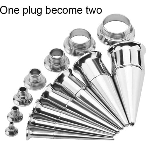 1 Pair Stainless steel Ear Plugs Combination Flesh Tunnel Internally Threaded Double Flared 1 for 2 Body Piercing Jewelry