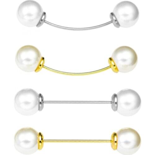 10pcs/lot Pearl Screw Angle Collar Bar Tie Rods Collar Sticker Scarf Sweater Clip Pin Women Mens Jewelry Wholesale