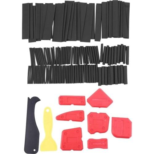 127 Pcs Black Glue Weatherproof Heat Shrink Sleeving Tubing Tube & 9 Pcs Silicone Sealant Finishing Tools