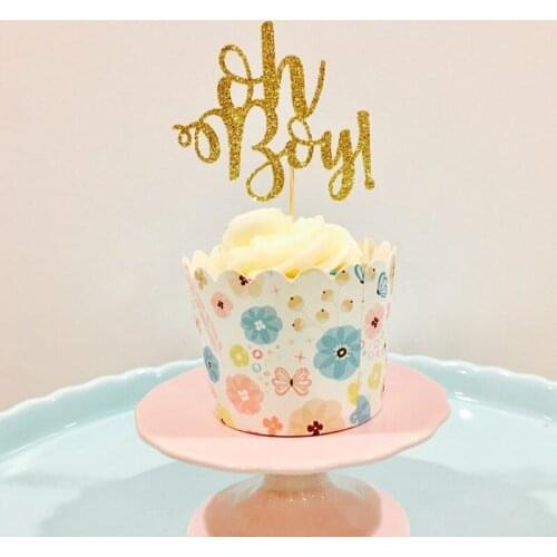 12ct Oh Boy! Custom glitter cupcake topper Birthday Party cupcake topper baby shower food toothpicks Custom any color
