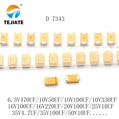 2PCS Tantalum capacitor type D 7343 patch 6.3V 10V 16V 20V 25V 35V 100uF 1uF 106 2.2UF 3.3UF 4.7UF 22UF 330UF