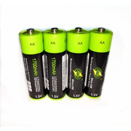 4pcs/lot ZNTER AA Rechargeable Battery 1.5V AA 1700mAh USB Charging Lithium Battery Bateria without Micro USB Cable