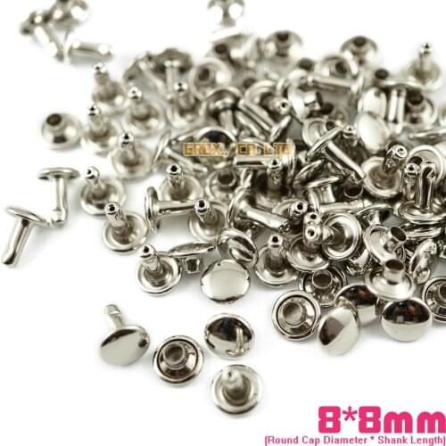 500 set 8*8mm Silver Double Cap Round Rapid Rivet Punk Rock Leathercraft Rivet