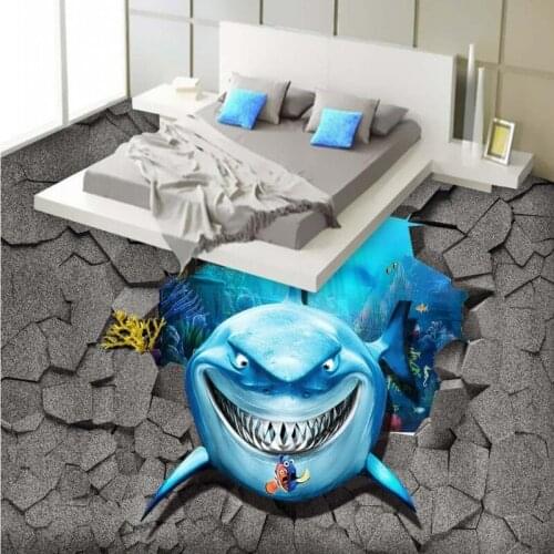 Free Shipping HD marine shark 3D floor painting thickened non-slip bathroom living room bedroom lobby study flooring mural