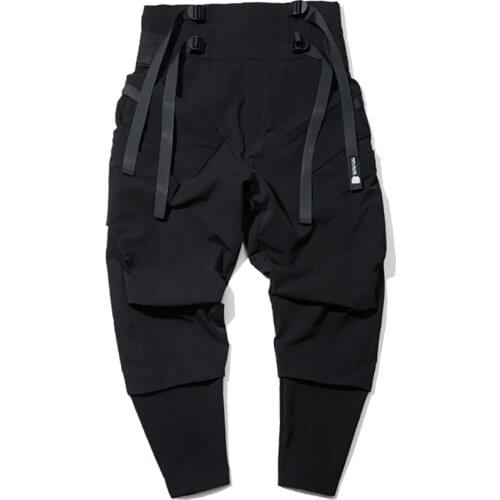 PUPIL TRAVEL PT2002 Mens Techwear Double Drawcord Waist Pants Hip Hop Style with Tactical molle Darkwear Ninjawear Jogger