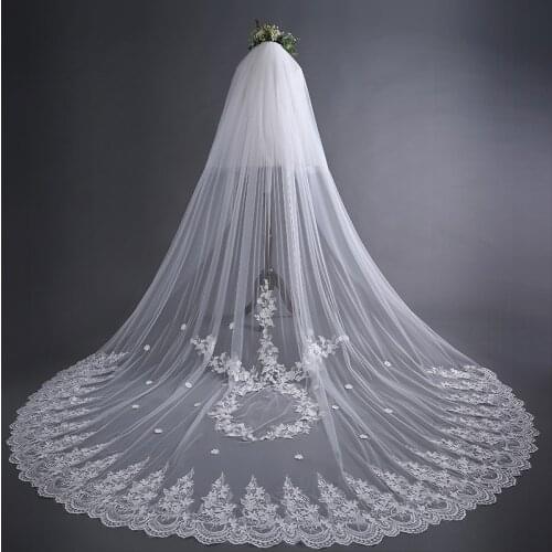Fashion 2Layer Tulle Lace Edge Bridal Veil Long Beautiful Cheap wedding veil with comb 2020 Bride Vestido de noiva