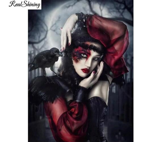 Fantasy Gothic Crow Woman diamond Painting full square round 5d diy diamond embroidery cross stitch rhinestone Of pictures,F1124