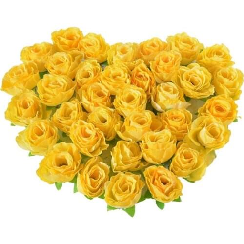 GTBL Yellow Fabric Silk Artificial Rose Flower Heads for Decoration Pack of 50pcs