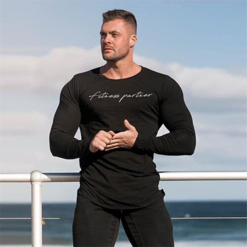 Cotton Sport Shirt Men Black GYM Fitness T Shirt Long Sleeve Running Shirt Men Training Workout T-Shirt Sports Tops Rashgard Man