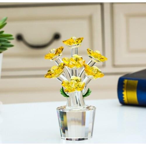 CRYSTAL SUNFLOWER FIGURINES MINIATURE GLASS CRAFT UNFADING BOUQUET SCULPTURE FENGSHUI ORNAMENT WEDDING HOME DECOR LOVE PRESENT