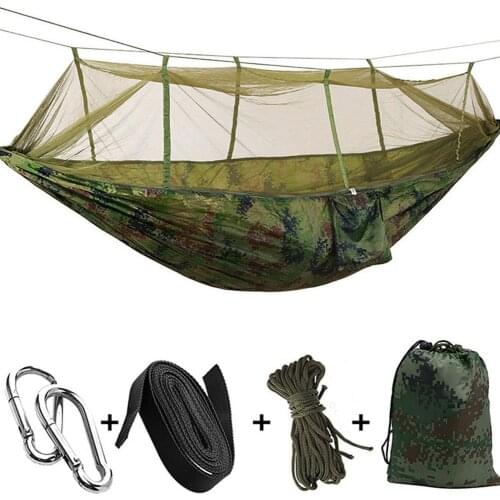 Camouflage Ultralight Camping Hammock Beach Swing Bed with Mosquito Nets for Outdoors Backpacking Travel