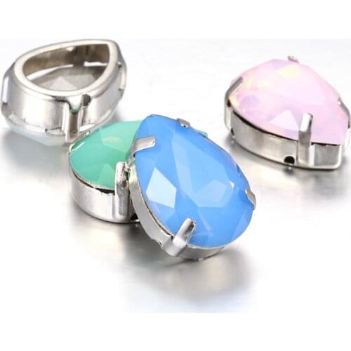 Top White Opal Crystal Drop K9 Glass Rhinestones Jewelry Sew with Silver Claw Craft Christmas Clothing Decoration Wedding Dress