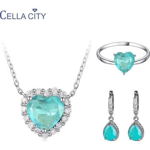 Cellacity Classic 925 sterling silver Jewelry Set Pendant necklace earring ring Paraiba ruby emerald gemstones wedding gift
