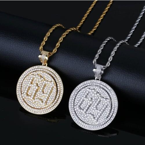 Hip Hop Micro Paved AAA Cubic Zirconia Iced Out Bling Spinner 69 Round Pendant Necklace for Men Rapper Jewelry Gifts Gold