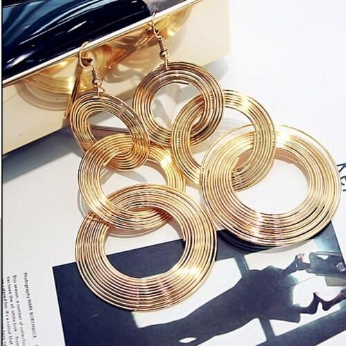 Exaggerated Retro Geometry Multi Layer Metal Circle Earrings