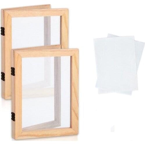 HOT 2 Pack Wooden Paper Making Mould Wooden Papermaking Frame with Mesh and Cloth, Screen Printing Frame for DIY Paper Craft