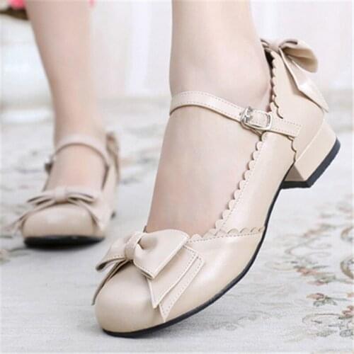 Kawaii Lolita Shoes Daily Wear Sweet Round Toe Tea Party Big Bow Cute Basic Classic Loli Shoes Low Heel 2.5cm Cosplay Anime Goth
